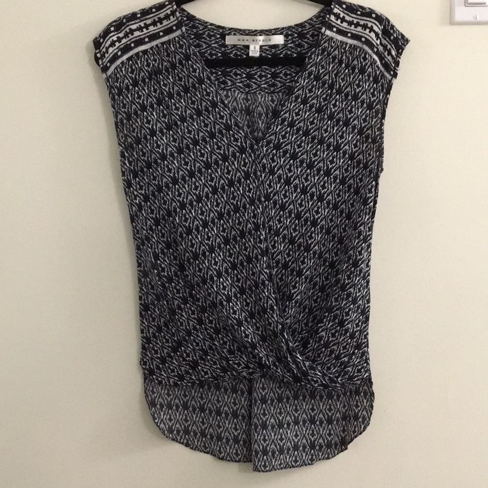 Navy & white printed blouse